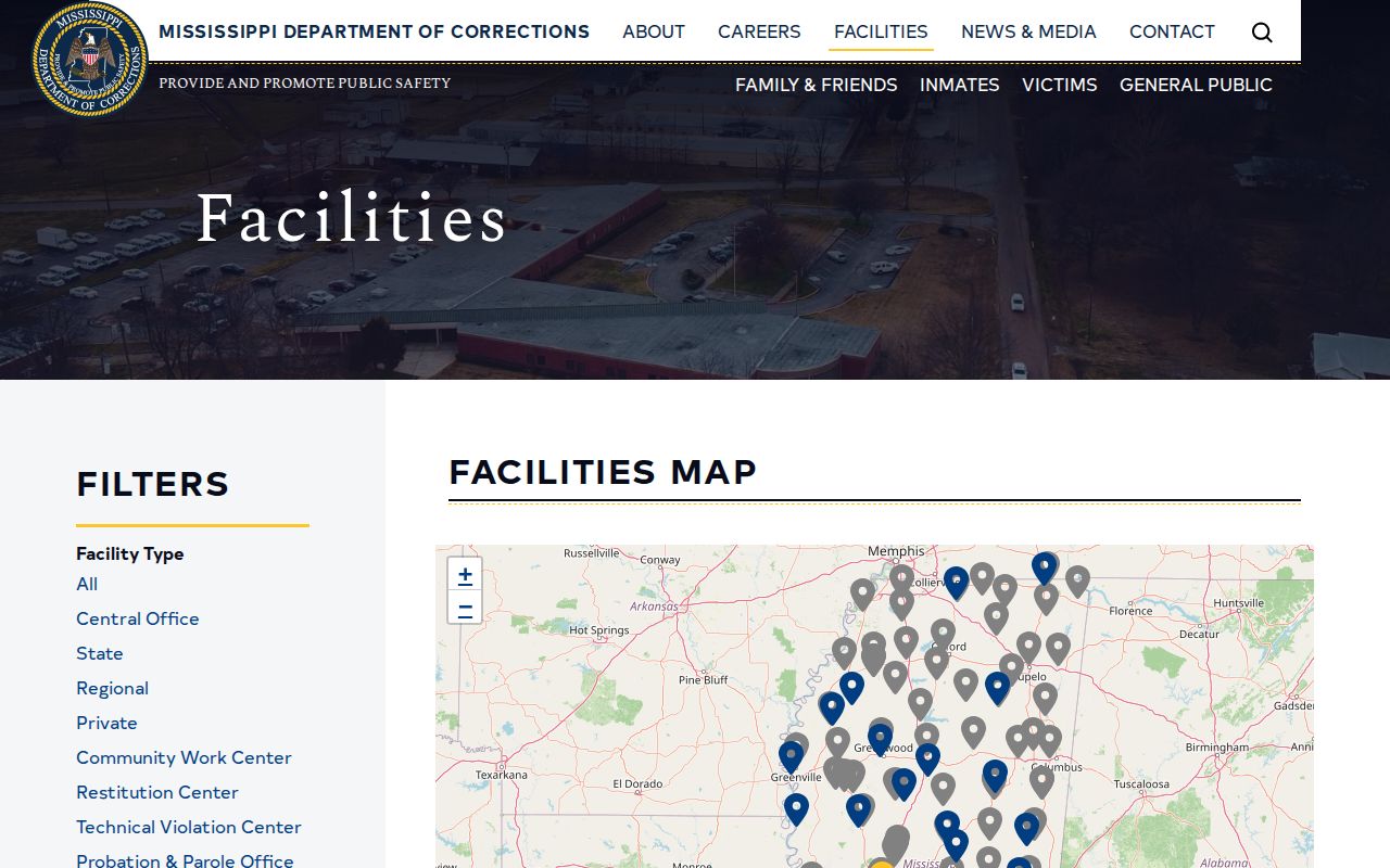 Mississippi Department of Corrections statewide facility directory