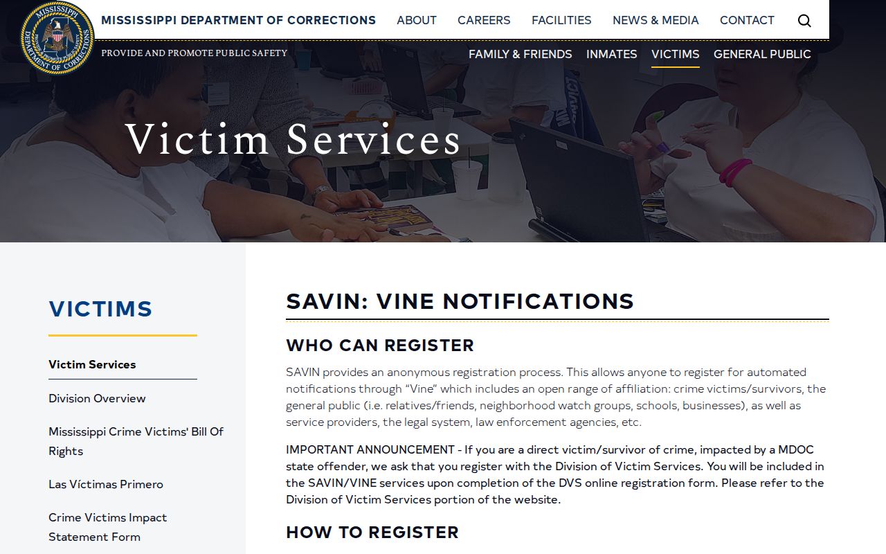 Mississippi SAVIN VINE guidance for DeSoto County release notifications
